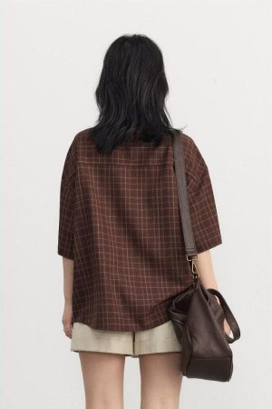 Hijabi Basic Outfit, Hijabi Closet Essentials - Dark Academia V-Neck Plaid Shirt