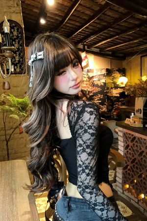 Hollow Lace Halter Neck T-shirt for Women - Virtual Butterfly Print, Irregular Design, Slim Fit, Sexy Long Sleeve for Spring Summer