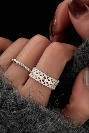 Hollow Lace Ring for Women - Japanese & Korean Style Adjustable Open Ring, French Vintage 2025 Niche Design