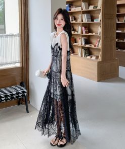Hollow Lace Spliced Dress for Summer - Stylish and Elegant Design for May Day Outings, Trendy Fashion Statement