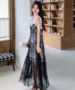 Hollow Lace Spliced Dress for Summer - Stylish and Elegant Design for May Day Outings, Trendy Fashion Statement