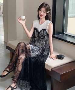 Hollow Lace Spliced Dress for Summer - Stylish and Elegant Design for May Day Outings, Trendy Fashion Statement