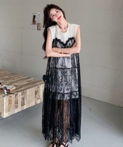 Hollow Lace Spliced Dress for Summer - Stylish and Elegant Design for May Day Outings, Trendy Fashion Statement