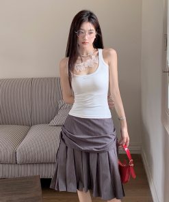 Hollow Out Butterfly Lace Camisole - Versatile Summer Top for Hot Girls, Slimming Fit, Pleated Skirt Style, Y2K Fashion