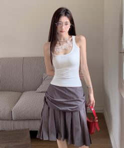 Hollow Out Butterfly Lace Camisole - Versatile Summer Top for Hot Girls, Slimming Fit, Pleated Skirt Style, Y2K Fashion