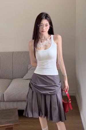 Hollow Out Butterfly Lace Camisole - Versatile Summer Top for Hot Girls, Slimming Fit, Pleated Skirt Style, Y2K Fashion