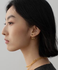 Hollow Planet Design Retro Baroque Gold Back Earrings with Diamond Accents - High-End Stylish Statement Jewelry