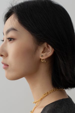 Hollow Planet Design Retro Baroque Gold Back Earrings with Diamond Accents - High-End Stylish Statement Jewelry