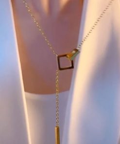 Hollow Square Tassel Pendant Necklace for Women, Minimalist Collarbone Chain, Chic Niche Design, Fashion Jewelry 2025