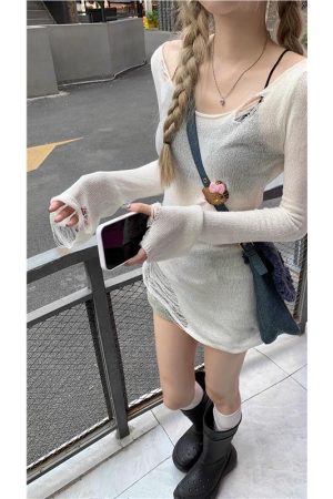 Hollowed-Out Knitted Cardigan for Women - American Style, Slim Fit, Layered Design, Elegant Autumn Fashion Top