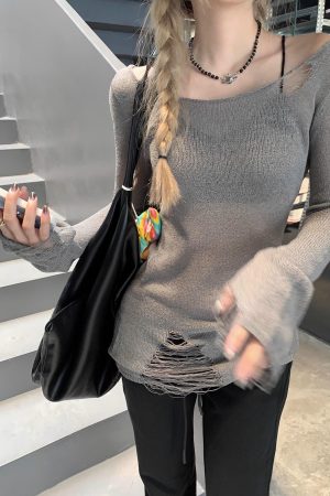 Hollowed-Out Knitted Cardigan for Women - American Style, Slim Fit, Layered Design, Elegant Autumn Fashion Top
