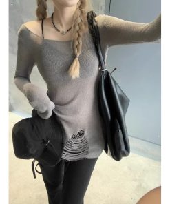 Hollowed-Out Knitted Cardigan for Women - American Style, Slim Fit, Layered Design, Elegant Autumn Fashion Top