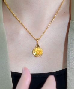 Hong Kong-Style Retro Hollow Yellow Flower Necklace - Trendy Goddess Clavicle Chain for Women, Versatile Niche Design