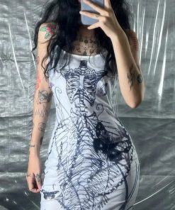 Hongkong December Outfit, Coquette Outfit Casual - Grunge Mermaid Skeleton Maxi Dress