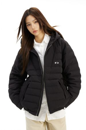 Hooded Cardigan Down Jacket with Metal Zipper, Unisex Warm Windbreaker for Autumn and Winter Fashion