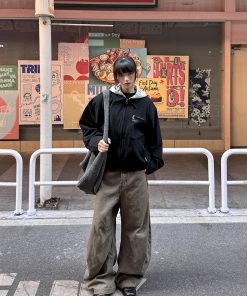 Hooded Faux Two-Piece Detroit Jacket for Men and Women, Vintage American Style, Short Spring and Autumn Outerwear