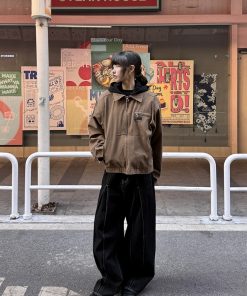 Hooded Faux Two-Piece Detroit Jacket for Men and Women, Vintage American Style, Short Spring and Autumn Outerwear