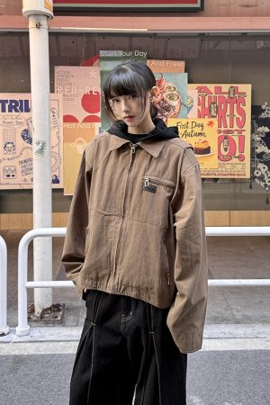 Hooded Faux Two-Piece Detroit Jacket for Men and Women, Vintage American Style, Short Spring and Autumn Outerwear