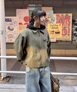 Hooded Faux Two-Piece Detroit Jacket for Men and Women, Vintage American Style, Short Spring and Autumn Outerwear