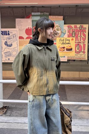 Hooded Faux Two-Piece Detroit Jacket for Men and Women, Vintage American Style, Short Spring and Autumn Outerwear
