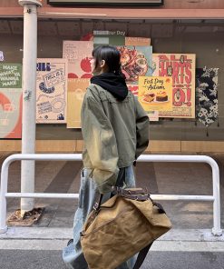 Hooded Faux Two-Piece Detroit Jacket for Men and Women, Vintage American Style, Short Spring and Autumn Outerwear