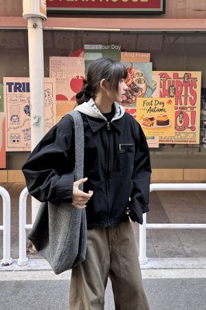 Hooded Faux Two-Piece Detroit Jacket for Men and Women, Vintage American Style, Short Spring and Autumn Outerwear