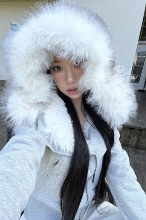 Hooded Fur Collar Cotton Coat for Women, Diagonal Placket, Plush Lining, Black and Floral Gray, Stylish Winter Outerwear