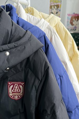 Hooded Pudding Bear JK Jacket - Warm Loose College Style Long Down Jacket for Cozy Y2K Aesthetic