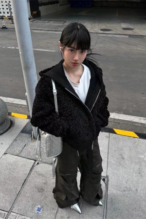 Hooded Pumpkin Lamb Fleece Sweatshirt for Women, Winter Faux Suede Lined Short Wide Fur Coat, Cozy US-Style Outerwear