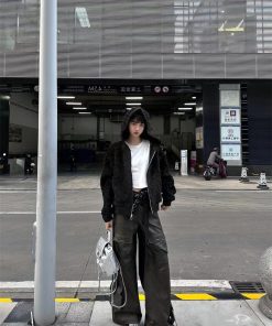 Hooded Pumpkin Lamb Fleece Sweatshirt for Women, Winter Faux Suede Lined Short Wide Fur Coat, Cozy US-Style Outerwear