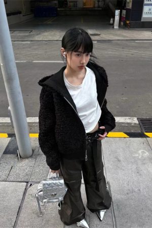 Hooded Pumpkin Lamb Fleece Sweatshirt for Women, Winter Faux Suede Lined Short Wide Fur Coat, Cozy US-Style Outerwear