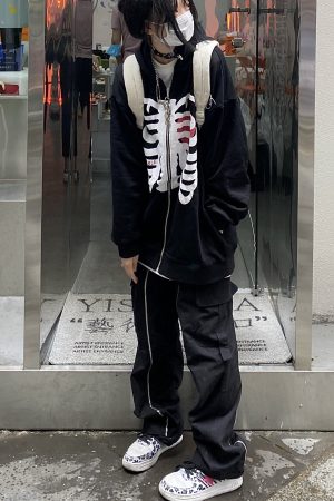 Hooded Skull Sweatshirt Jacket for Autumn, Loose Fit, Versatile High Street Style, Unisex, Trendy American Fashion
