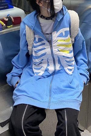 Hooded Skull Sweatshirt Jacket for Autumn, Loose Fit, Versatile High Street Style, Unisex, Trendy American Fashion