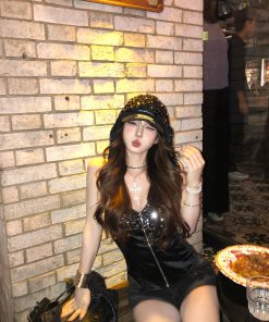 Hooded Spicy Girl Tank Top for Women - Slim Fit Summer Black Top with Beautiful Back Design - Y2K American Style Fashion