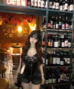 Hooded Spicy Girl Tank Top for Women - Slim Fit Summer Black Top with Beautiful Back Design - Y2K American Style Fashion