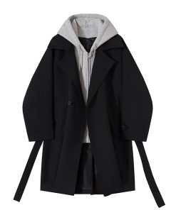 Hooded Trench Coat Suit for Men - Stylish Faux Two-Piece Design, Unique High-End Fashion, Perfect for 90s and Y2K Inspired Looks