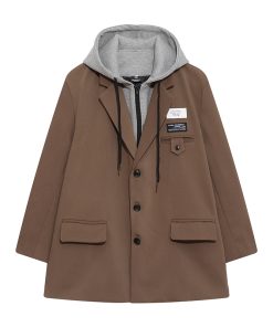 Hooded Trench Coat Suit for Men - Stylish Faux Two-Piece Design, Unique High-End Fashion, Perfect for 90s and Y2K Inspired Looks