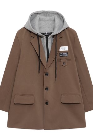 Hooded Trench Coat Suit for Men - Stylish Faux Two-Piece Design, Unique High-End Fashion, Perfect for 90s and Y2K Inspired Looks