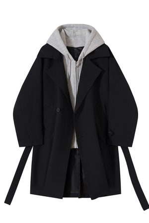 Hooded Trench Coat Suit for Men - Stylish Faux Two-Piece Design, Unique High-End Fashion, Perfect for 90s and Y2K Inspired Looks