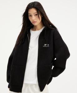 Hooded Zipper Cardigan Sweater for Women, Basic Knitted with Embroidered Logo, Casual Spring Autumn Jacket, Y2K Style