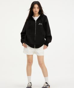 Hooded Zipper Cardigan Sweater for Women, Basic Knitted with Embroidered Logo, Casual Spring Autumn Jacket, Y2K Style