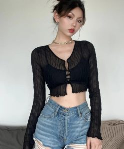 Hoodie Styling Ideas, Cardigans - Sheer Crop Top