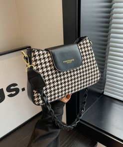 Houndstooth Underarm Bag for Women - 2025 High-End Woolen Small Square Shoulder Crossbody Bag for Spring & Summer Fashion