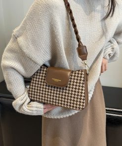 Houndstooth Underarm Bag for Women - 2025 High-End Woolen Small Square Shoulder Crossbody Bag for Spring & Summer Fashion