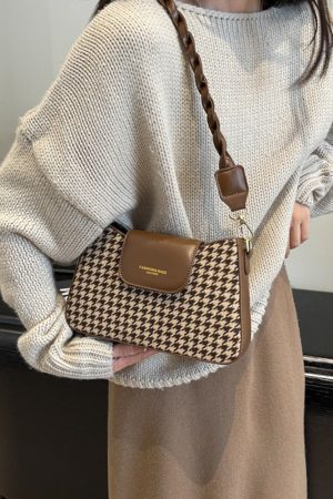 Houndstooth Underarm Bag for Women - 2025 High-End Woolen Small Square Shoulder Crossbody Bag for Spring & Summer Fashion