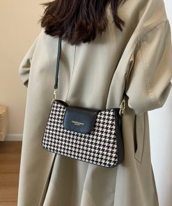 Houndstooth Underarm Bag for Women - 2025 High-End Woolen Small Square Shoulder Crossbody Bag for Spring & Summer Fashion