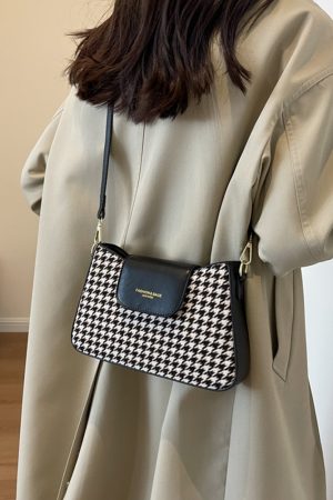 Houndstooth Underarm Bag for Women - 2025 High-End Woolen Small Square Shoulder Crossbody Bag for Spring & Summer Fashion