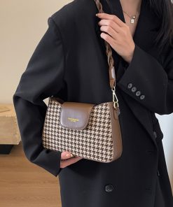 Houndstooth Underarm Bag for Women - 2025 High-End Woolen Small Square Shoulder Crossbody Bag for Spring & Summer Fashion