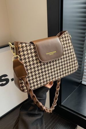 Houndstooth Underarm Bag for Women - 2025 High-End Woolen Small Square Shoulder Crossbody Bag for Spring & Summer Fashion