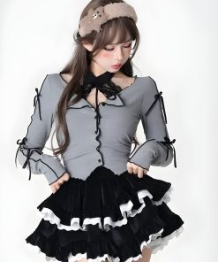 How To Style Doc Martens With Dress, Pretty Outfits - Velvet Ruffle Layered Mini Skirt